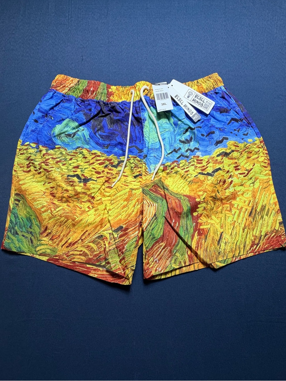 NWT Polyester 3XL Rebel Minds Van Gogh Artwork Print Swim Trunks Shorts